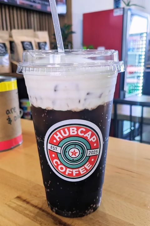 Cold brew with cold foam in a Hubcap cup