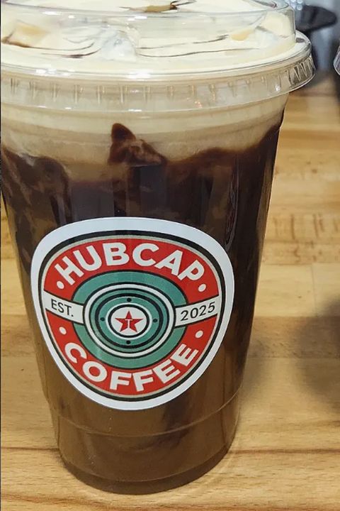 An iced latte in a Hubcap cup